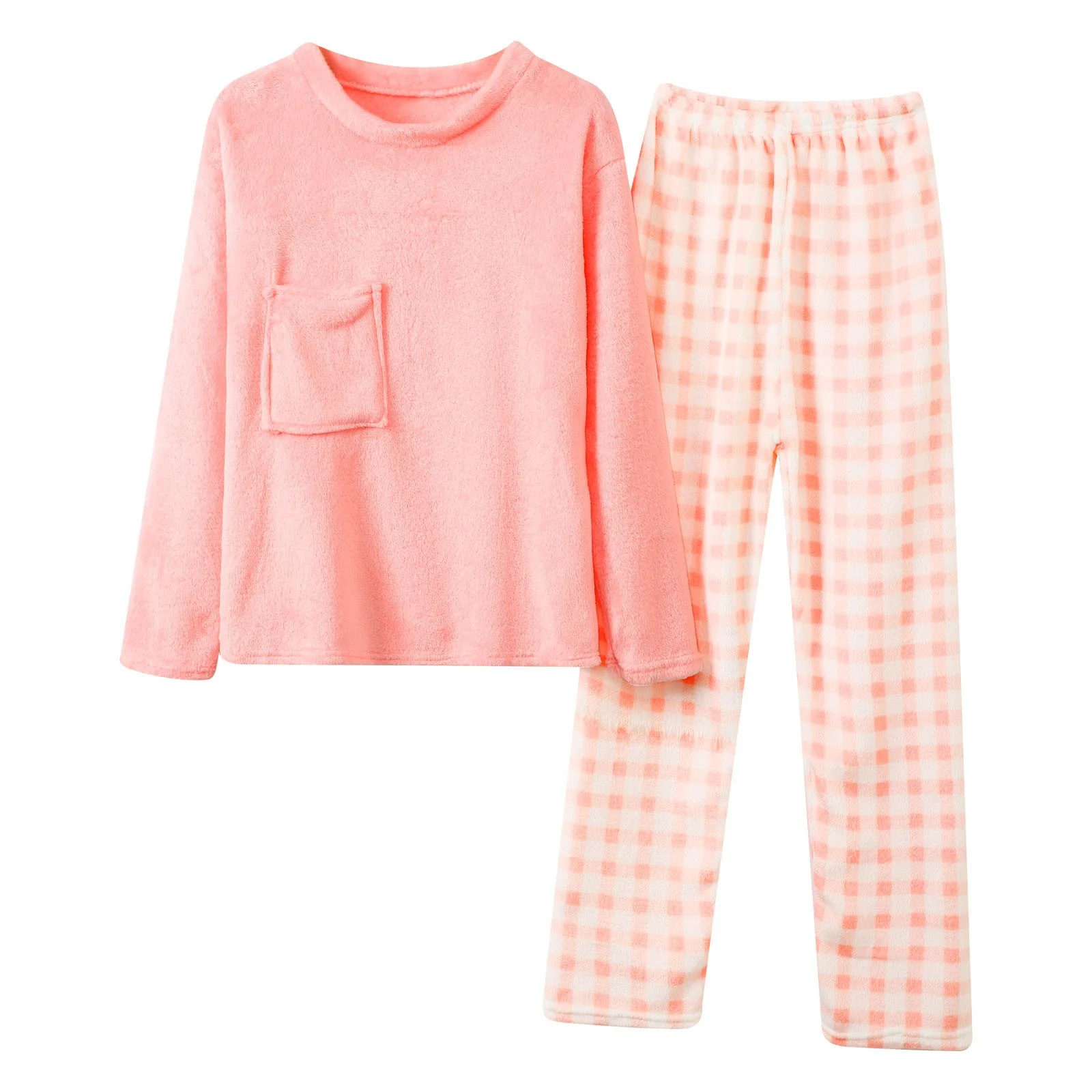 CONZONE Womens Pajamas Sets Flannel 2 Peice Pjs Set Long Sleeve Thick Sleepwear Tops Long Pants P... | Walmart (US)