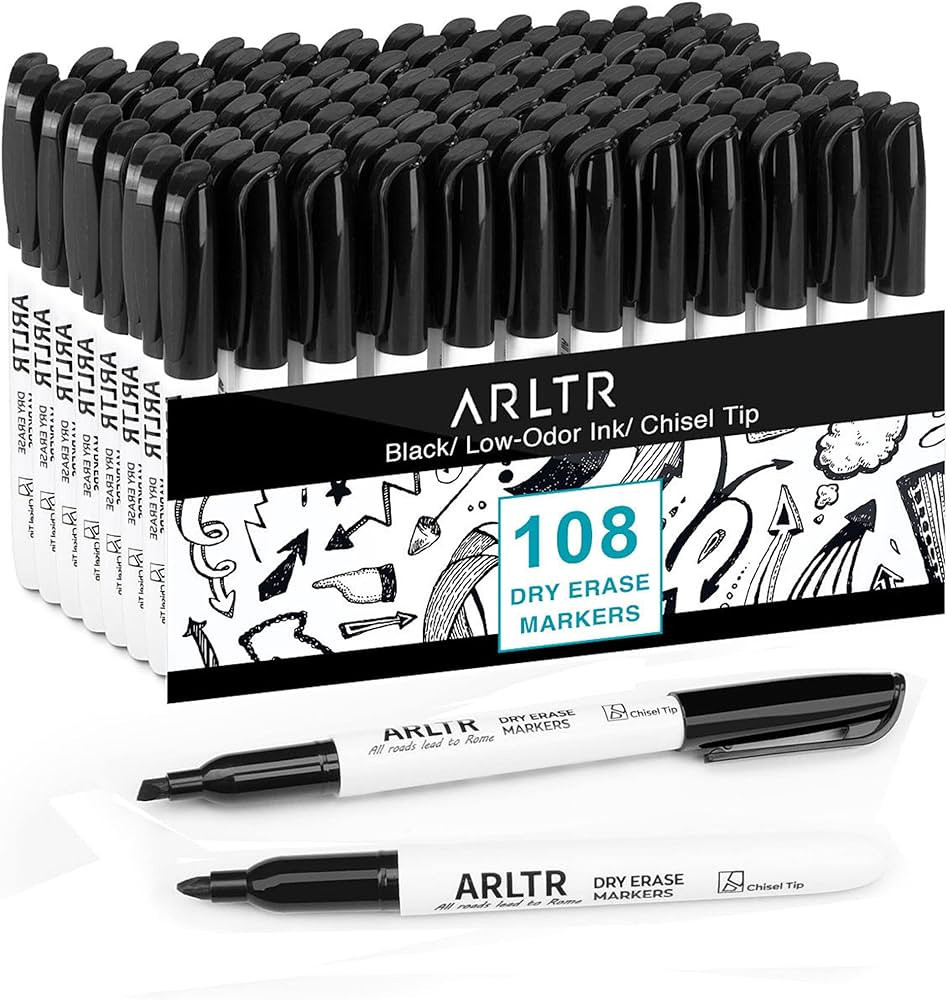 ARLTR Dry Erase Markers Bulk, 108 Pack Black Whiteboard Markers with Chisel Tip, Low Odor Dry Era... | Amazon (US)
