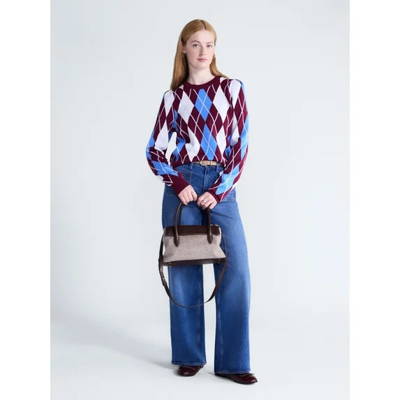 Free Assembly Women's and Women’s Plus Argyle Sweater with Puff Sleeves, Midweight, Sizes XS-XX... | Walmart (US)