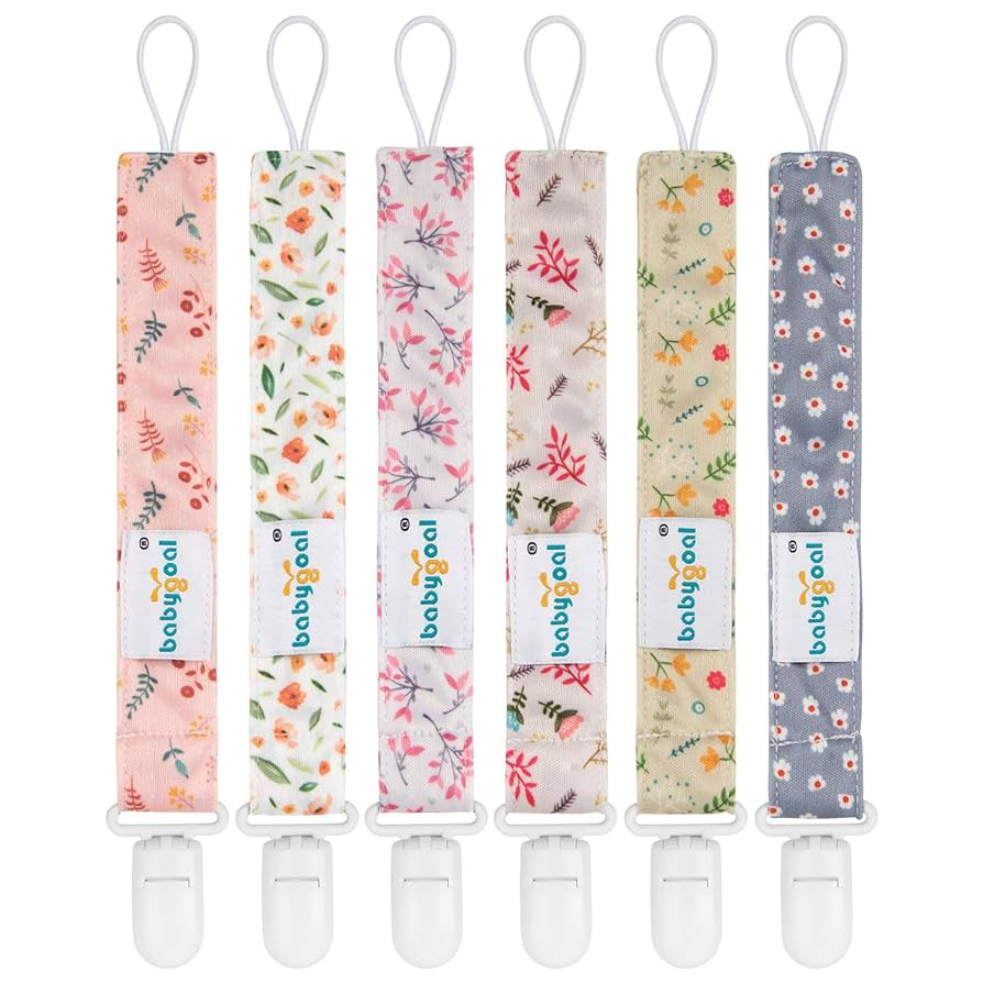 Babygoal Floral Pacifier Clips, 6 Pack Binky Paci Holder Clips and Leash for Boys and Girls Fits ... | Amazon (US)