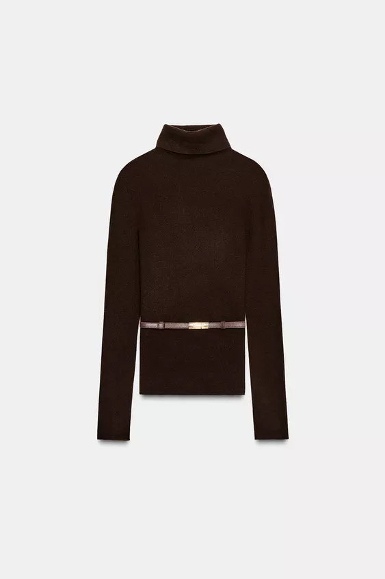 100% WOOL HIGH NECK JUMPER WITH BELT | Zara US