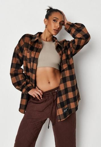 Jordan Lipscombe x Missguided Chocolate Gingham Check Oversized Shirt | Missguided (UK & IE)