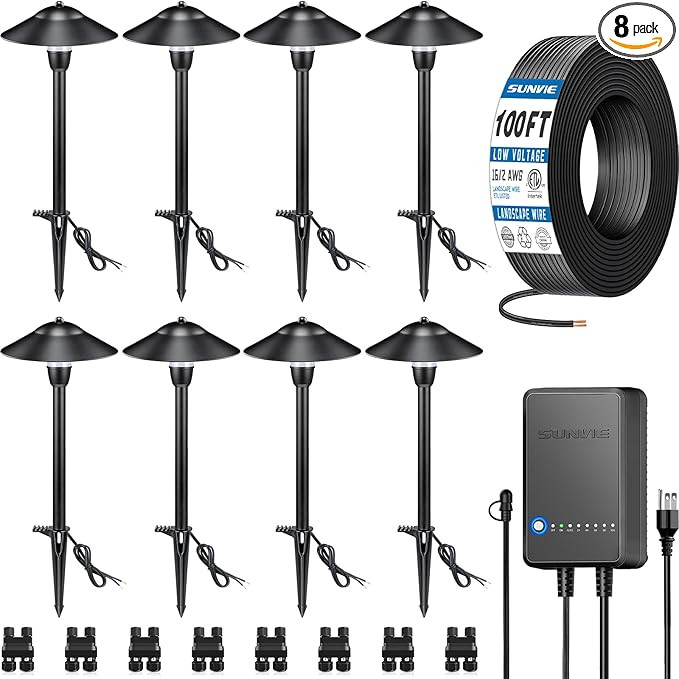 SUNVIE All-in-One LED Pathway Lighting Kit, 8-Pack Low Voltage Landscape Lights with Transformer ... | Amazon (US)
