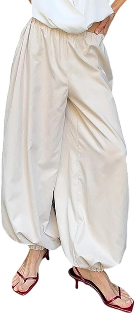 NRTHYE Womens Summer Baggy Casual Pleated Harem Pants Loose Elastic Waist Wide Leg Hippie Long Ba... | Amazon (US)