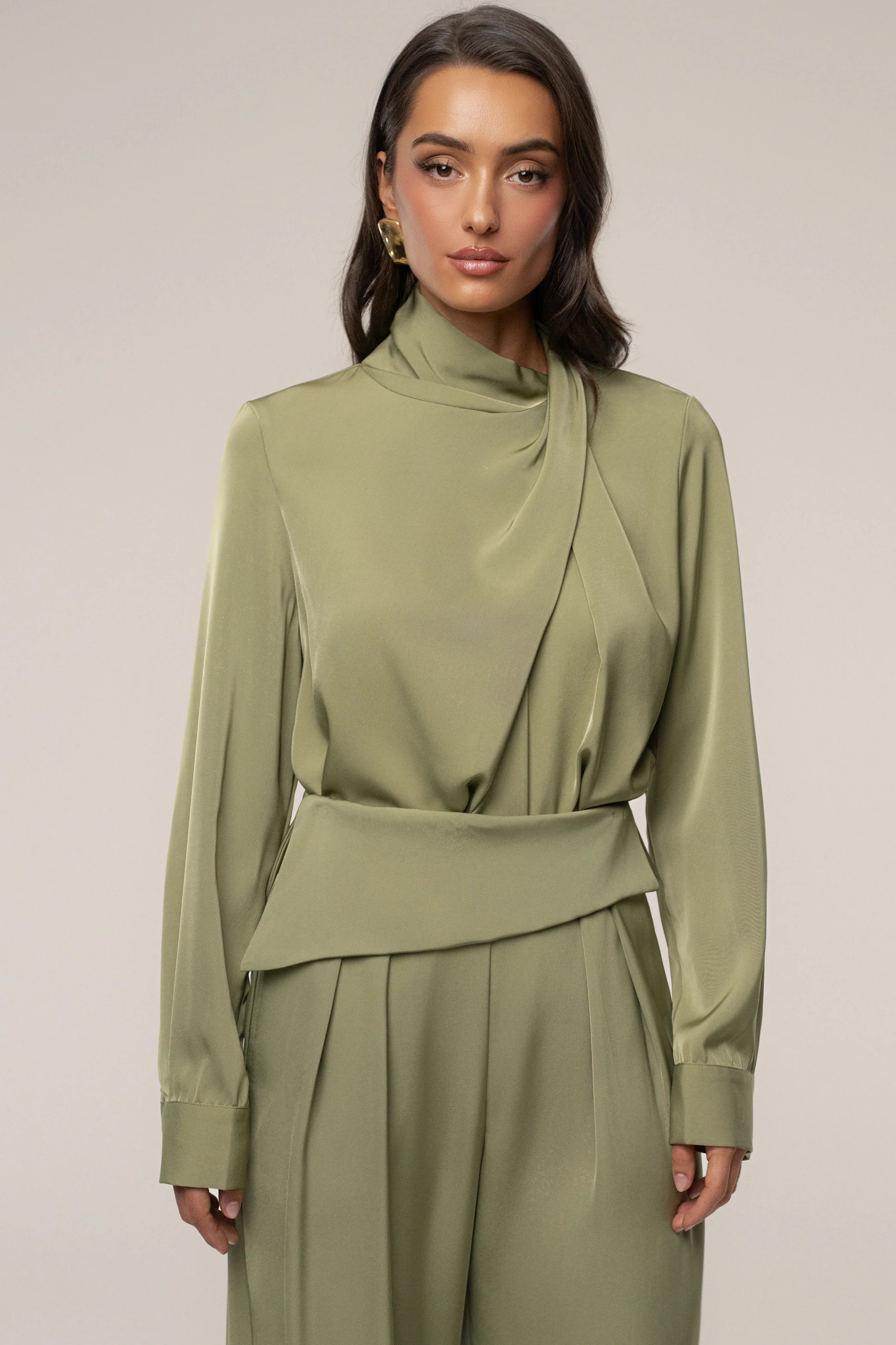 Olive Alexa Satin Blouse | JLUXLABEL