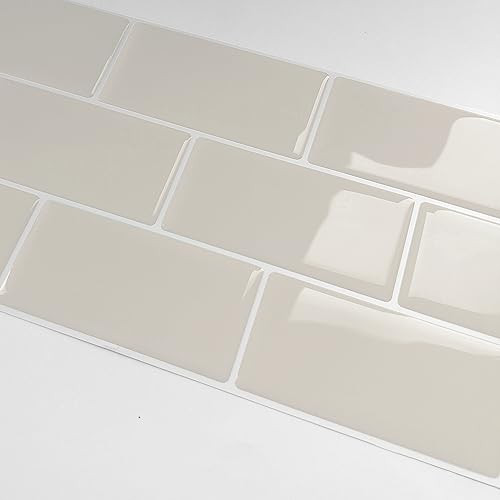 Alwayspon 10 Sheets 3D Thickened Peel and Stick Vinyl Backsplash Tiles, 12"x6" Self-Adhesive Wallpaper Wall Tile Stickers Stick on Subway Tiles for Kitchen Bathroom, Beige | Amazon (US)