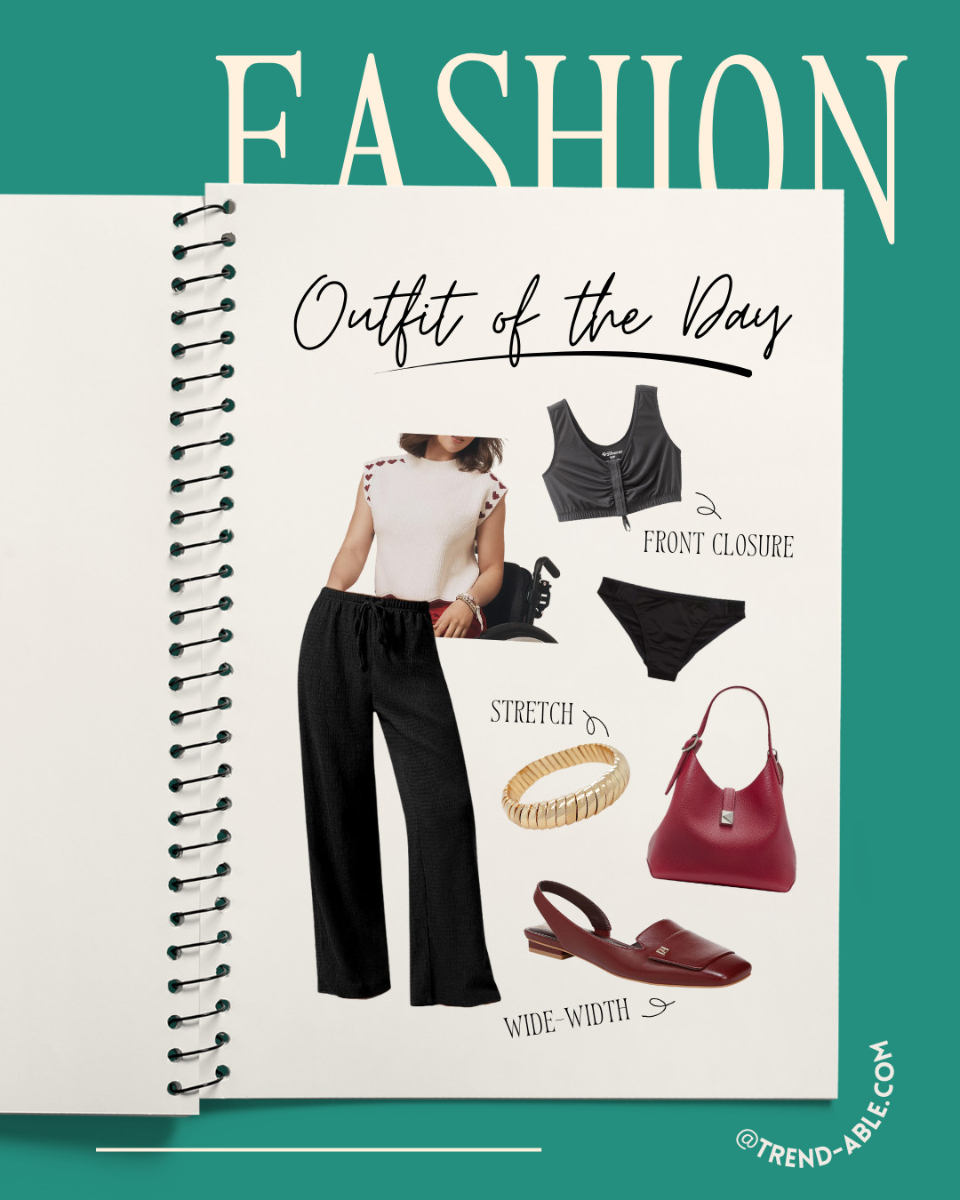 Today’s look: effortless, accessible, elevated ✨

Stretchy wide-leg pants, a front-closure top for easy wear, and chic wide-width flats to finish it off. Comfort meets confidence—always.

#OOTD #AdaptiveFashion #InclusiveStyle #WideWidthStyle #TrendAble
 

 #LTKNYFW #LTKdayinmylife #LTKootd