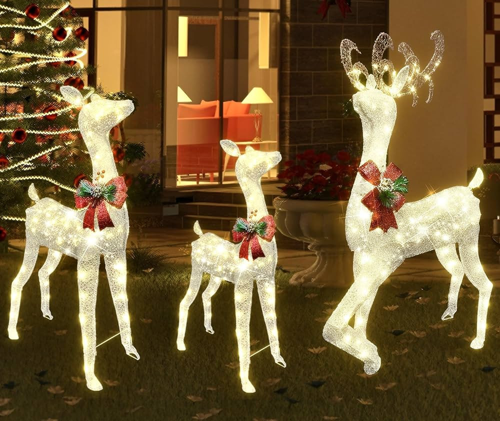 Hooseng 3-Piece Lighted Christmas Deer Family Set, Pre-lit Reindeer Christmas Decoration Outdoor ... | Amazon (US)