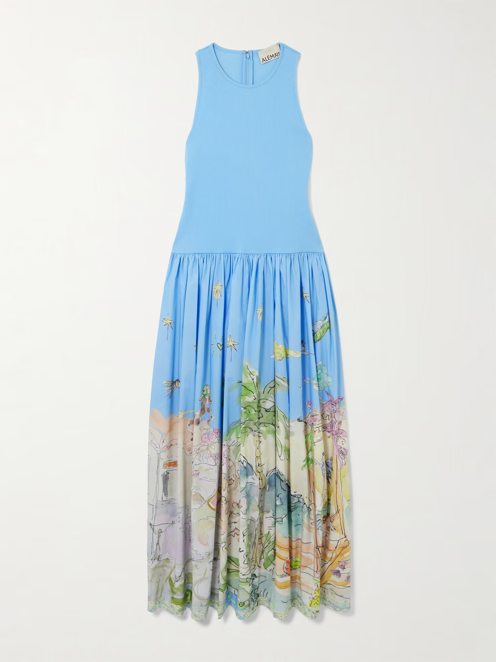 + Anouk Colantoni ribbed organic cotton-jersey and printed organic cotton-poplin midi dress | NET-A-PORTER (US)