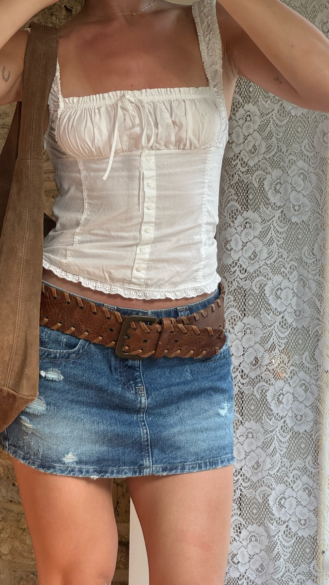 best denim low rise mini skirt