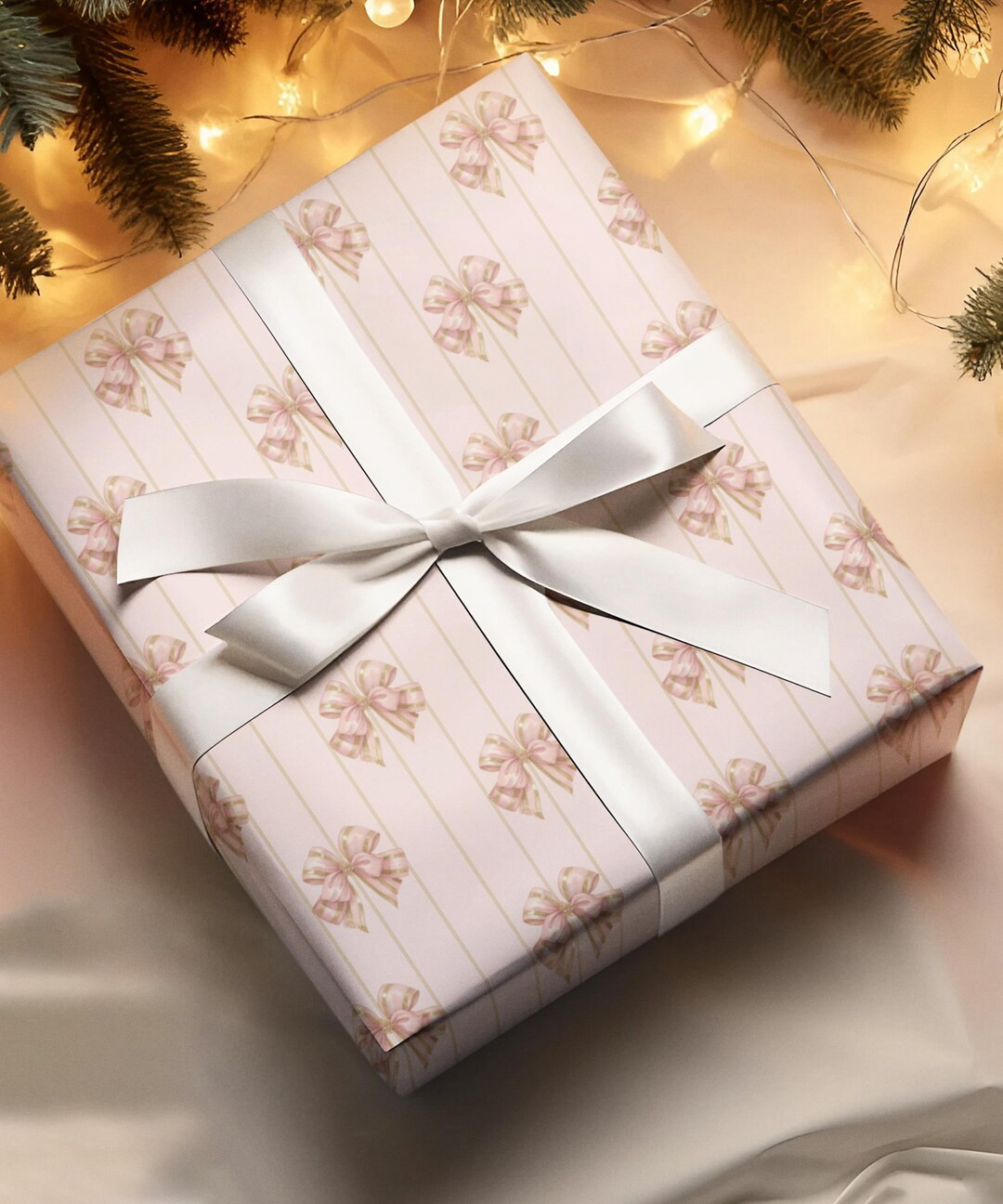 Light Pink Christmas Bows Gift Wrap: Holiday Wrapping Paper Roll - Etsy | Etsy (US)