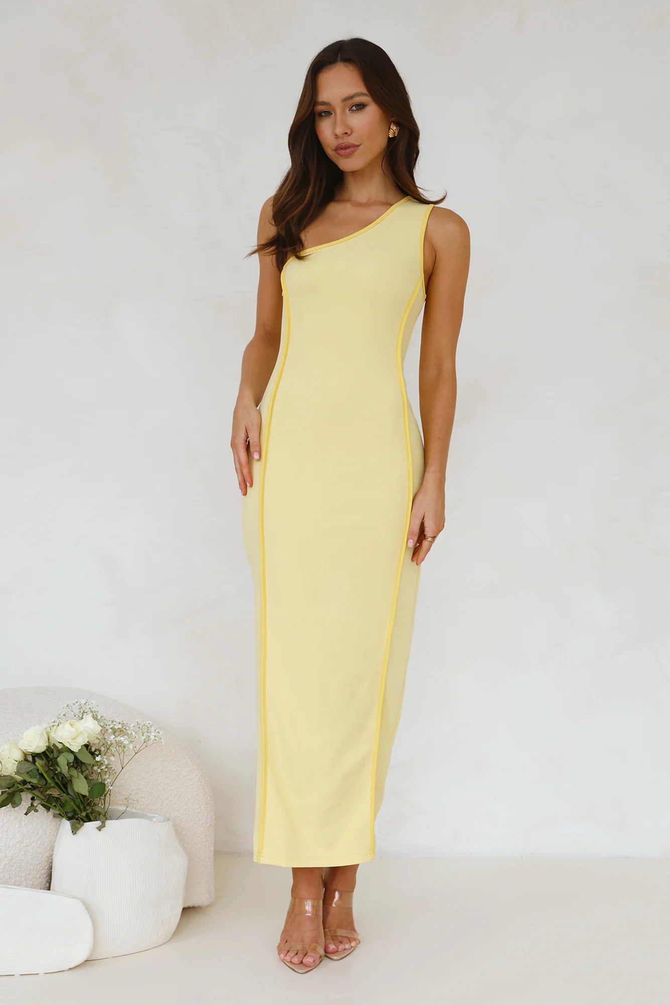 Piece Of Paradise One Shoulder Maxi Dress Yellow | Hello Molly (US)