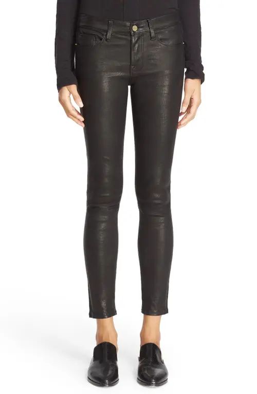 FRAME 'Le Skinny' Lambskin Leather Pants in Washed Black at Nordstrom, Size 30 | Nordstrom