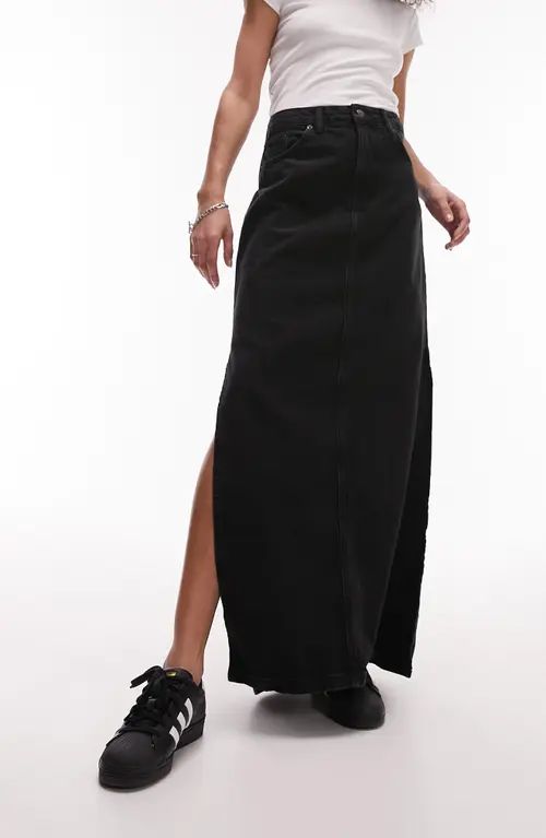 Topshop Denim Maxi Skirt in Black at Nordstrom, Size 6 Us | Nordstrom