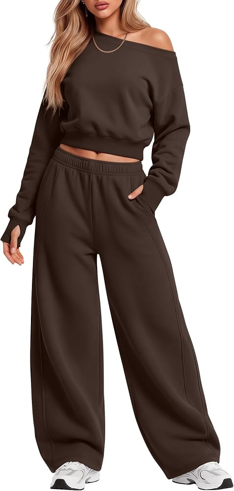 Women 2 Piece Set Lounge off Shoulder Sweatsuit | Amazon (US)