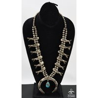 Vintage Silver & Turquoise Squash Blossom Statement Necklace | Etsy (US)