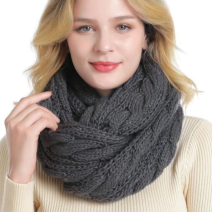 QUEENFUR Winter Women Thick Cable Knit Ribbed Infinity Circle Loop Scarf | Amazon (US)