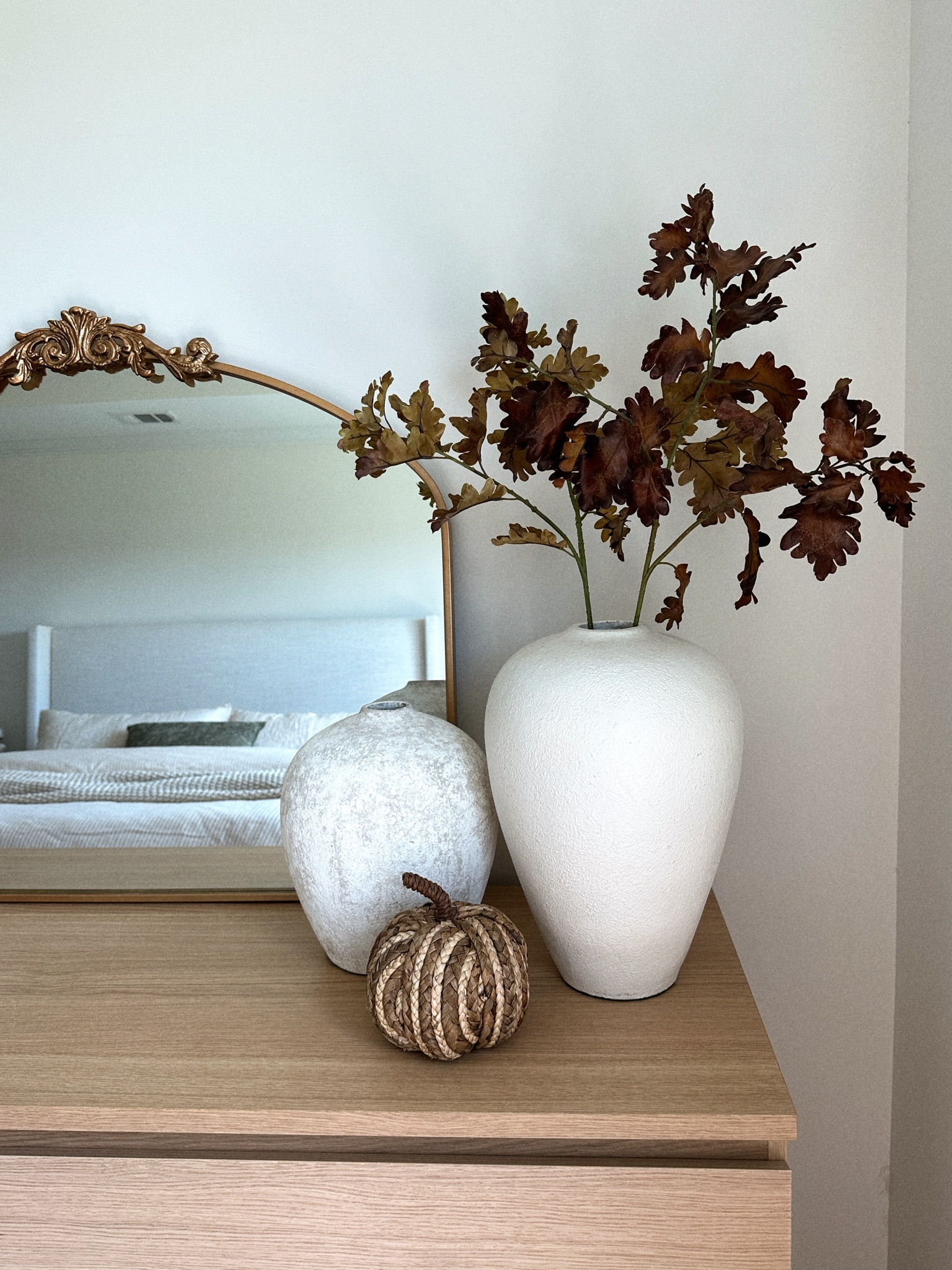 Loving these fall stems from Wayfair. It added such a nice organic feel to my bedroom. This gorgeous mirror and bed frame is from Wayfair as well. 
@wayfair #wayfairpartner #wayfair

#LTKHome #LTKSeasonal #LTKStyleTip