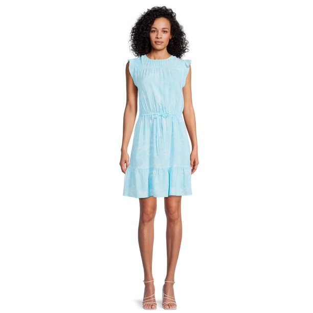 Time and Tru Women’s Woven Flutter Sleeve Dress with Flounce Hem | Walmart (US)