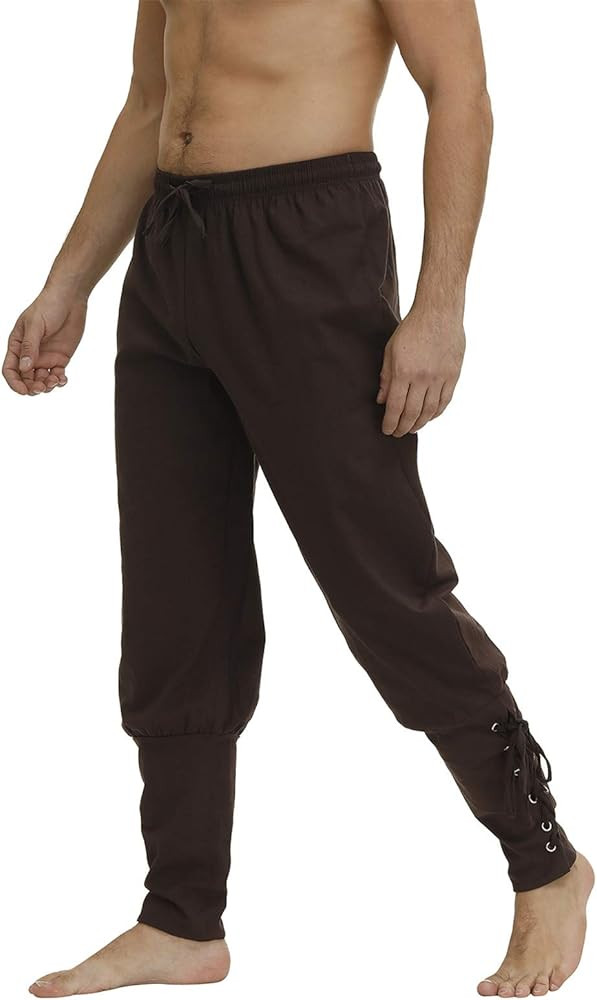 Men's Ankle Banded Cuff Renaissance Pants Medieval Viking Navigator Trousers Pirate Cosplay Costu... | Amazon (US)