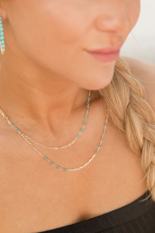 Turquoise and Gold Layering Necklace | Pink Lily