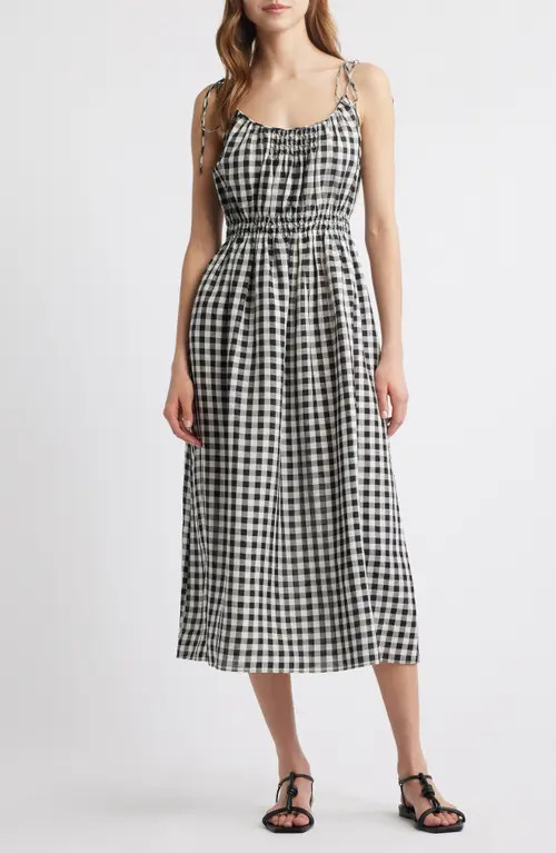 DÔEN Leslie Gingham Pleated Maxi Dress in Black Marilyn Gingham at Nordstrom, Size Small | Nordstrom