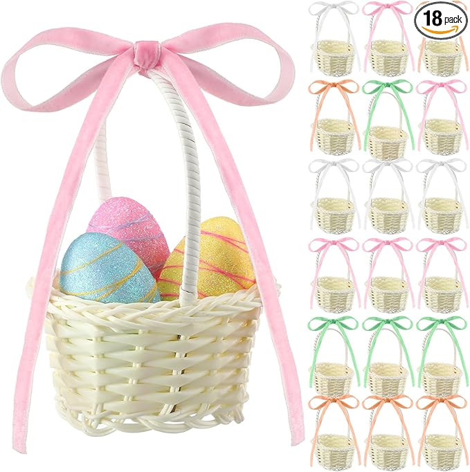 Weysat 18pcs Velvet Bow Mini Easter Baskets with Handles pastel Easter Party Favor Supplies Mini ... | Amazon (US)