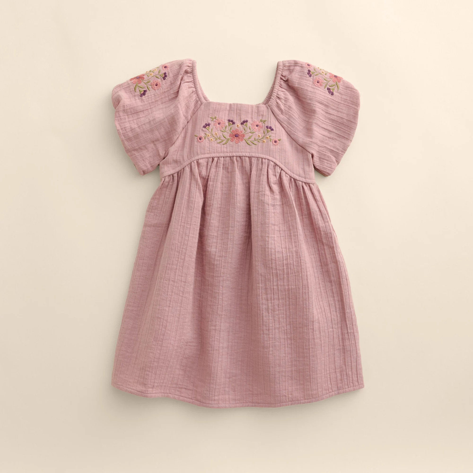 Girls 4-12 Little Co. by Lauren Conrad Organic Bubble Sleeve Dress, Girl's, Brown Floral Gingham | Kohl's