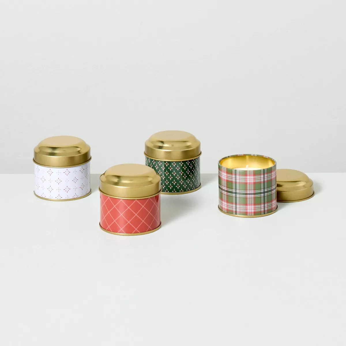 4ct Patterned Tin Mini Candle Christmas Gift Set - Hearth & Hand™ with Magnolia | Target