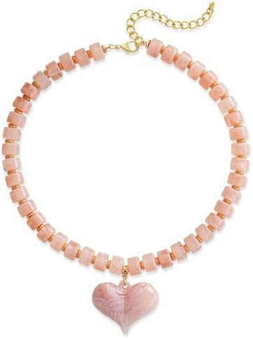 YUJIE Chunky Heart Penadnt Necklace for Women- Exaggerated Statement Puff Heart Necklace with Acr... | Amazon (US)