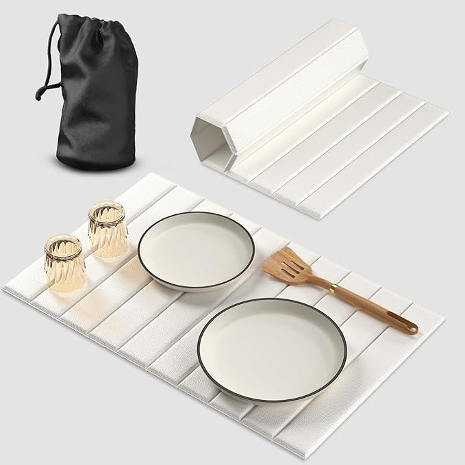 Large Dish Drying Mat for Kitchen Counter Foldable, 25"x16"Absorbent Water PU Leather with Diatom... | Amazon (US)