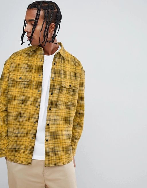 ASOS DESIGN oversized check shirt with poppers in yellow | ASOS US