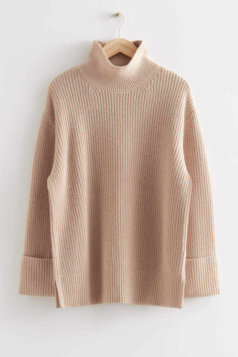 H & M - Oversized Turtleneck Knit Jumper - Beige | H&M (UK, MY, IN, SG, PH, TW, HK)