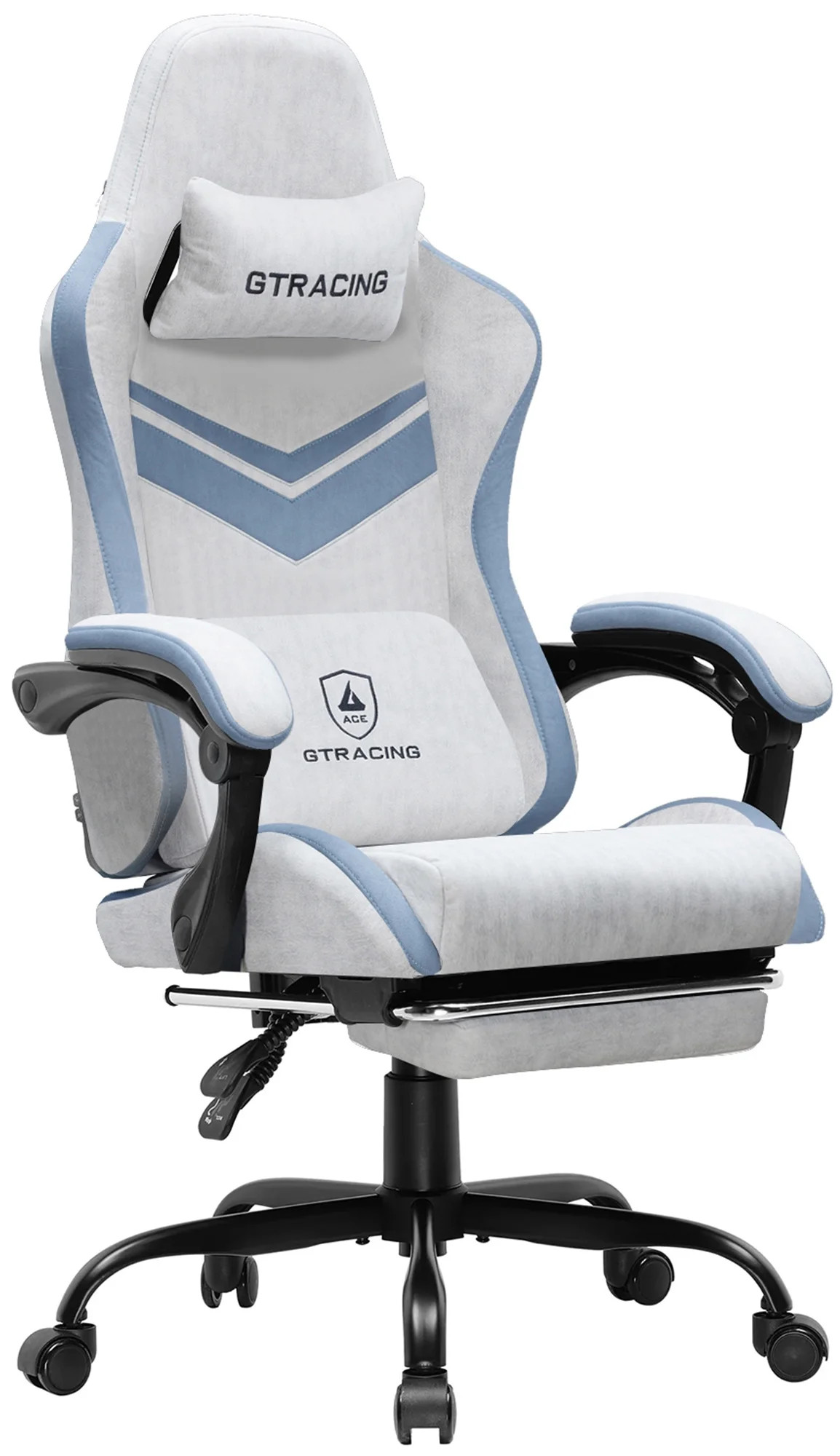 GTRACING GTW-300 Ergonomic Adjustable Height Reclining Fabric Gaming Chair , Gray/Blue | Walmart (US)