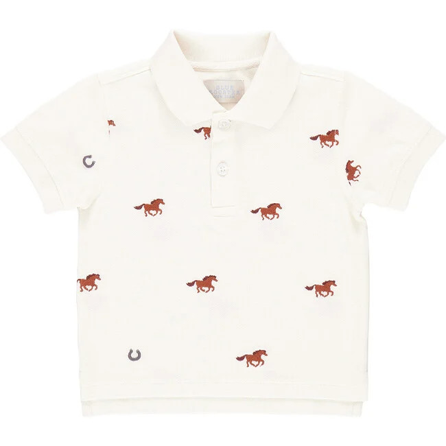 Pink Chicken | Boys Alec Short Sleeve Polo Shirt, Lucky Horses Embroidery (Prints, Size 3Y) | Maisonette | Maisonette