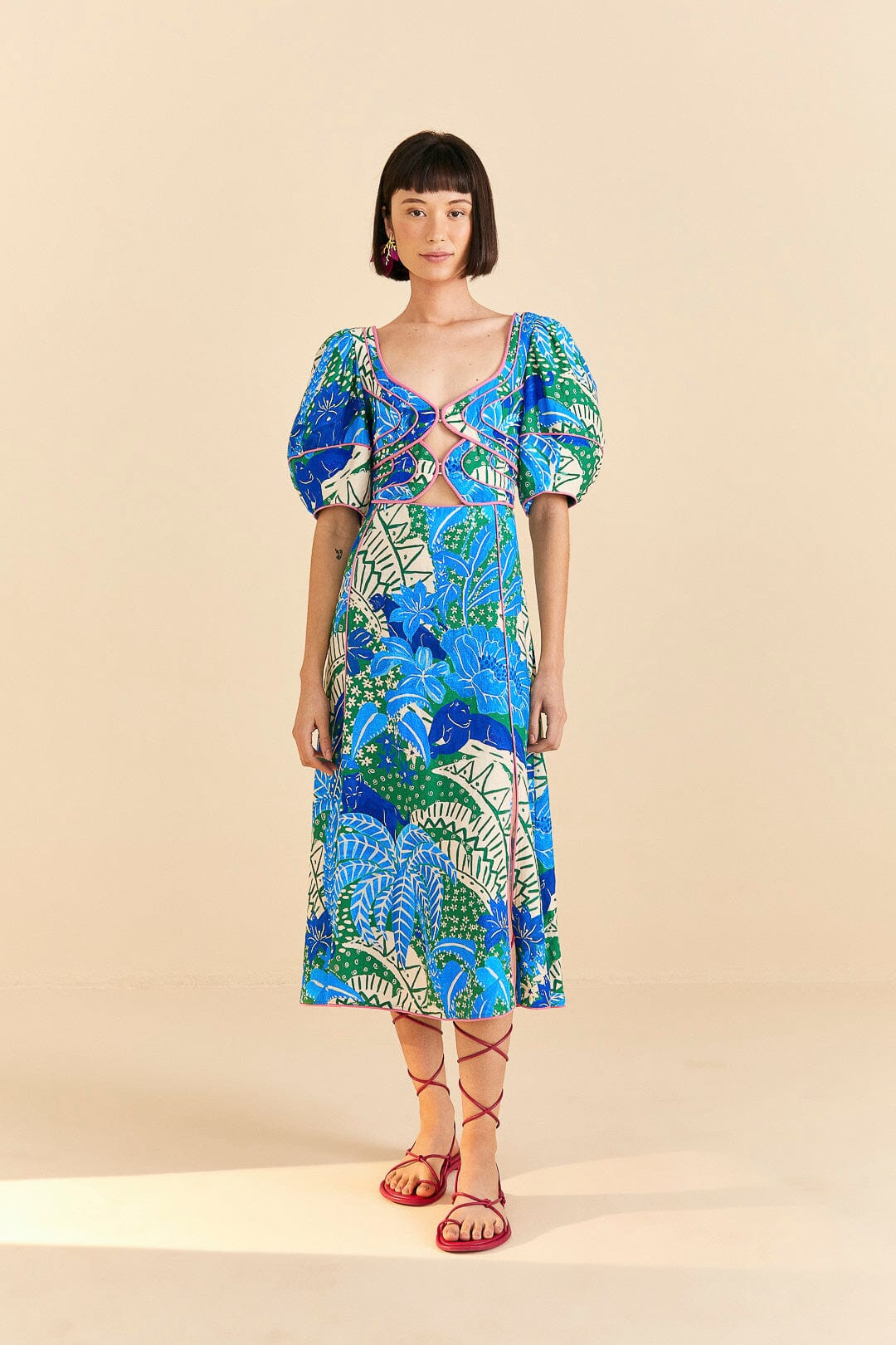 Green Jungle Panther Midi Dress | FarmRio (US)