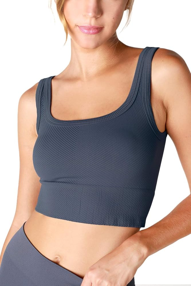 NIKIBIKI Women Seamless Chevron Ribbed Crop Top, Made in U.S.A, One Size | Amazon (US)