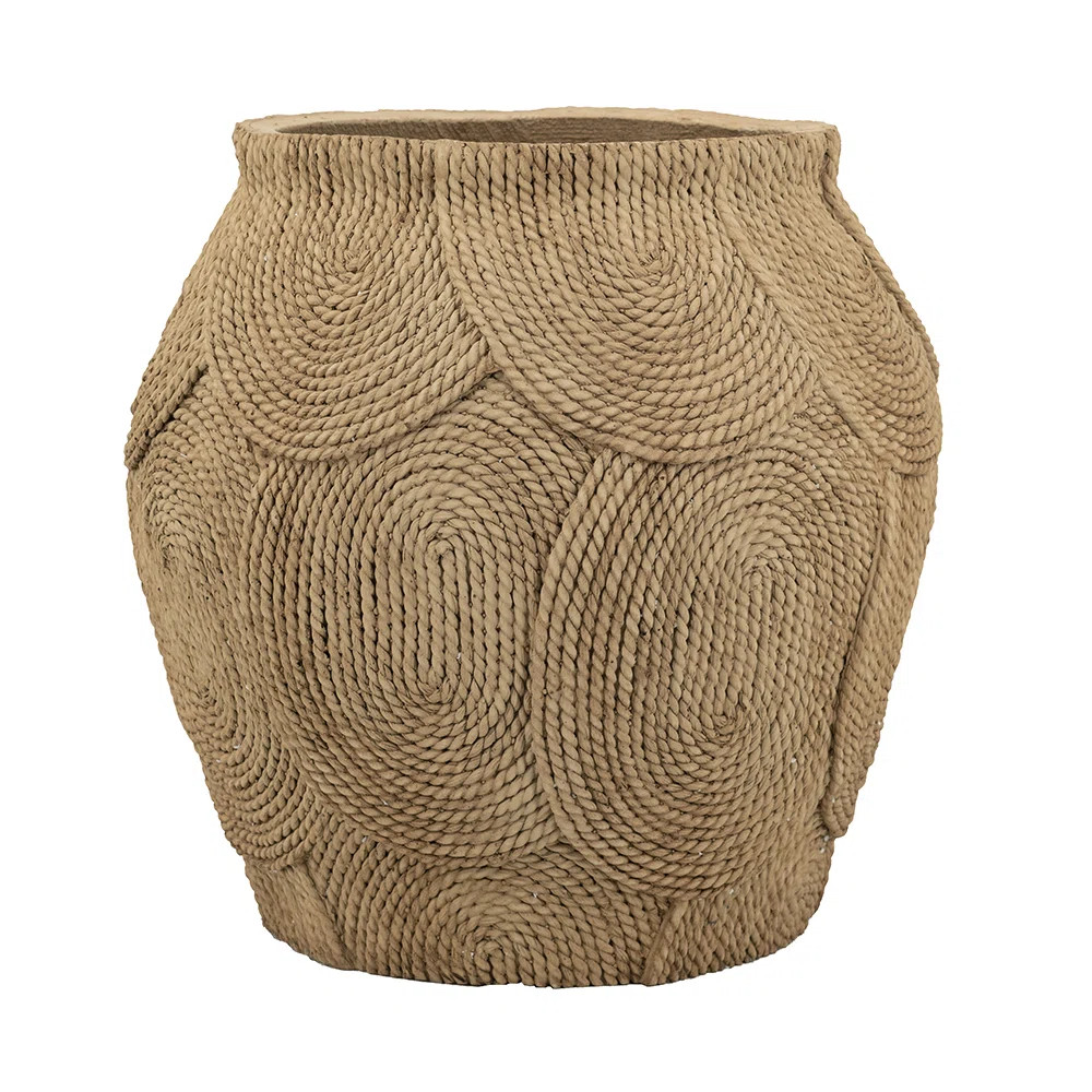 14.8" H x 15" W x 15" D Round Sand And Cement Planter With Woven Brown Texture | Wayfair North America
