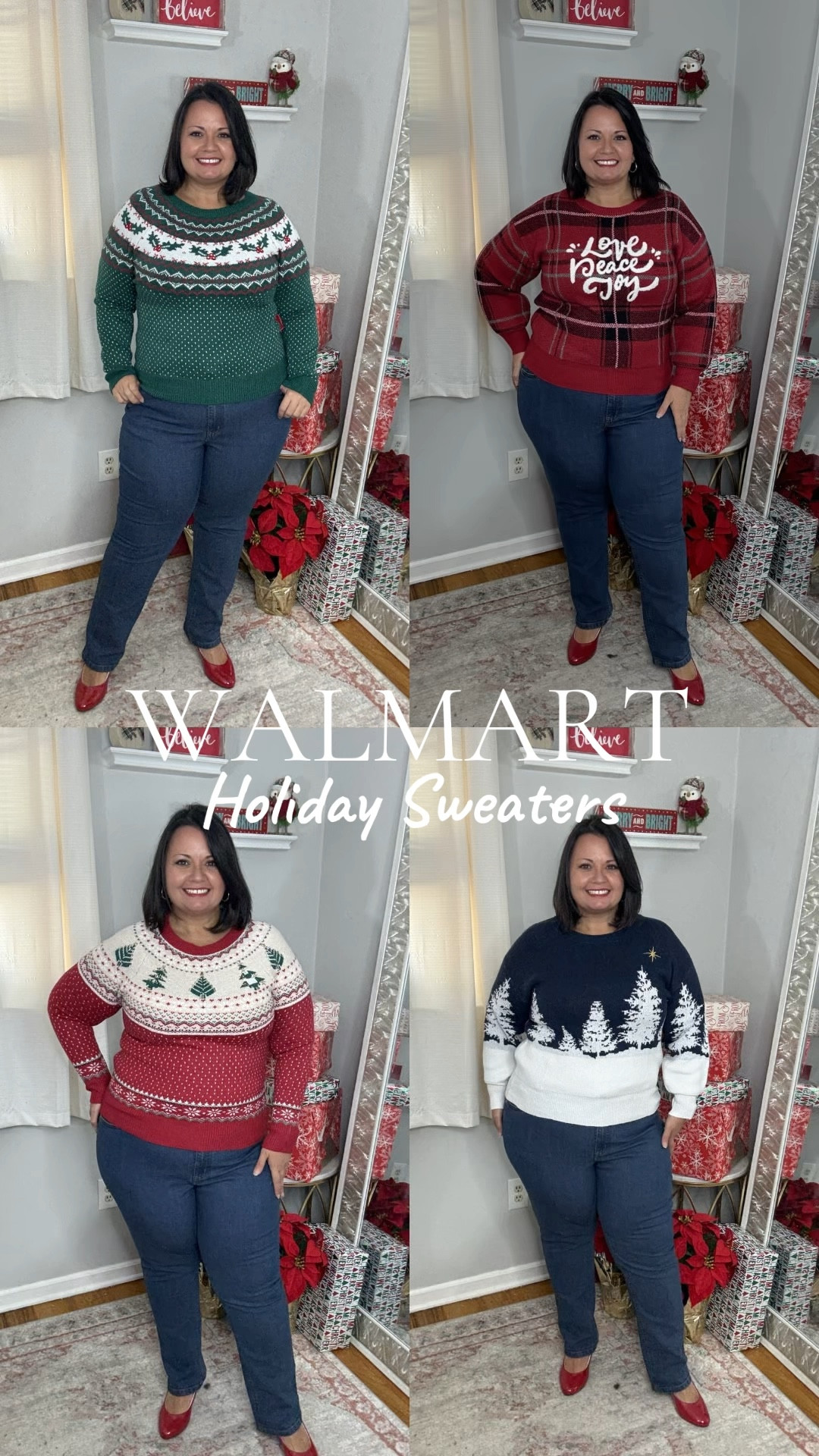 How adorable are these sweaters from @walmart?!? 
.
I’m wearing a size Large. 
Get them before they sell out! 

#LTKHoliday #LTKMidsize #LTKSeasonal