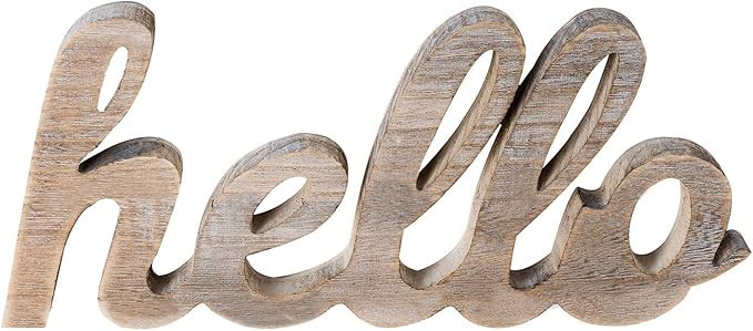 CHICVITA Hello Cutout Sign Made of Natural Wood, Rustic Home Gallery Wall Decor | Amazon (US)