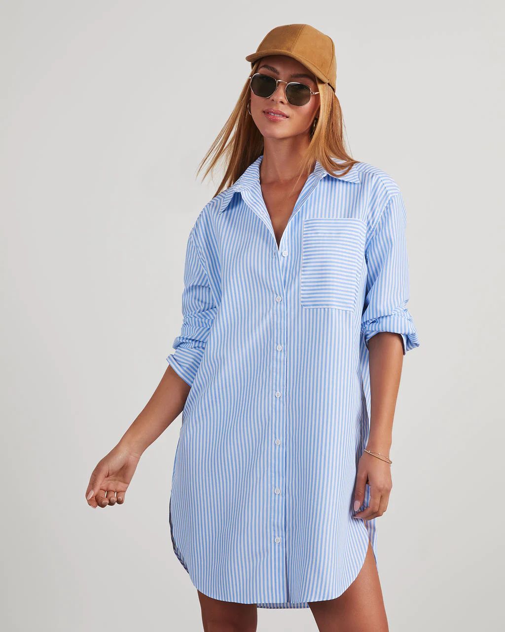 Meagan Striped Mini Shirt Dress | VICI Collection