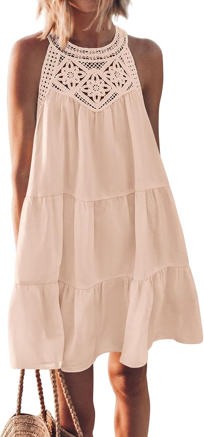 KIRUNDO Women Summer Halter Sundress 2026 Spring Casual Sleeveless Boho A Line Mini Beach Vacatio... | Amazon (US)
