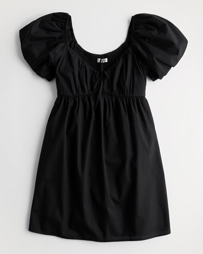 Short-Sleeve Poplin Babydoll Mini Dress | Hollister (US)