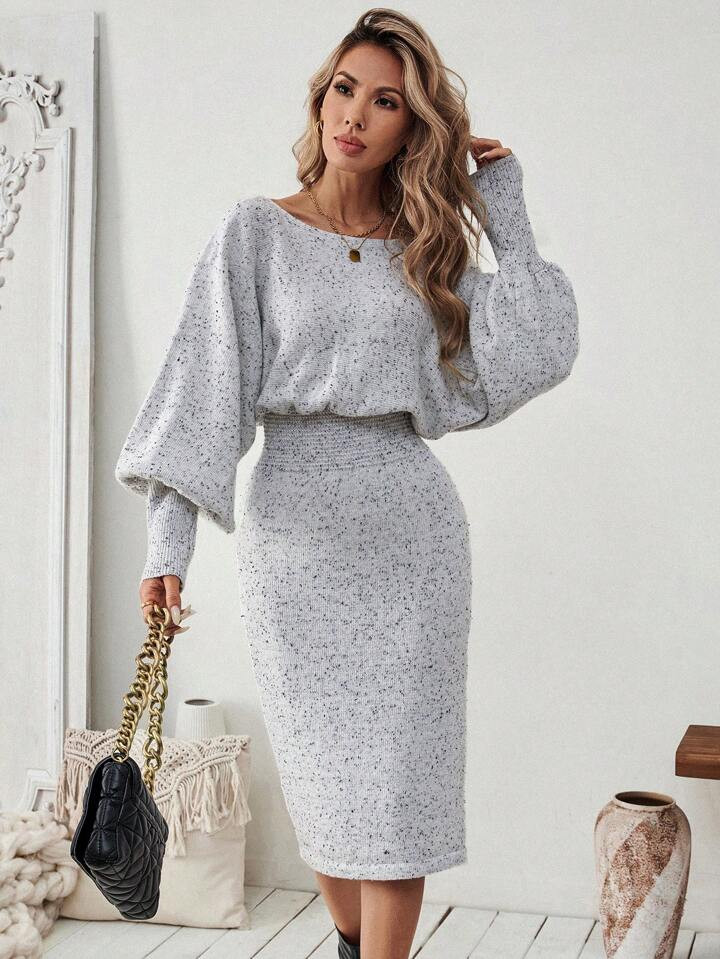SHEIN Raffinéa Asymmetrical Neck Long Sleeve Simple Waist Fitted Sweater Dress, Casual Daily Wea... | SHEIN
