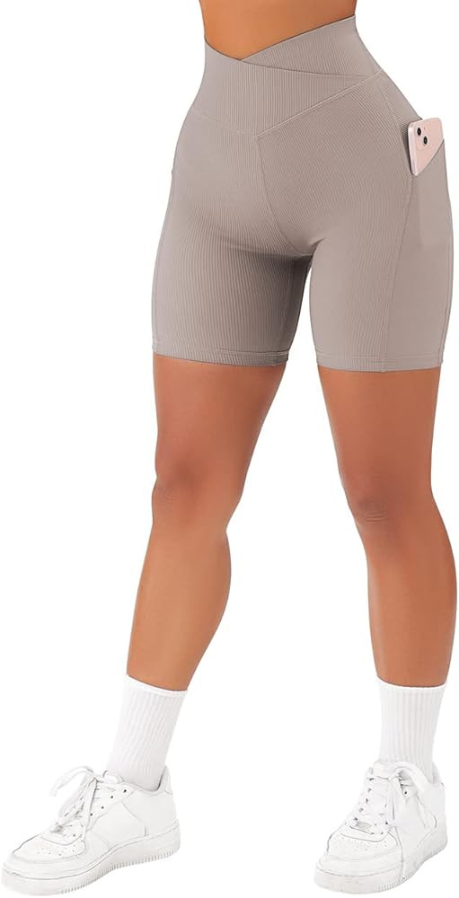 SUUKSESS Women Cross Workout Shorts with Pockets 5" High Waist Booty Biker Short | Amazon (US)