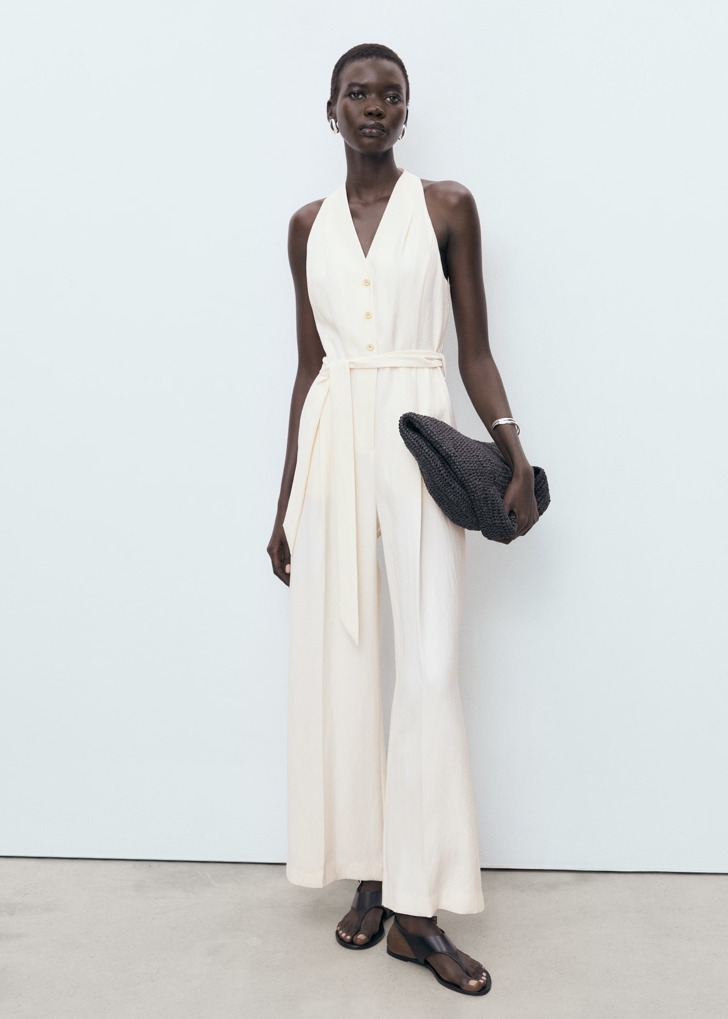 Halter-neck jumpsuit with belt - Women | MANGO USA | Mango (US/MX/AU)