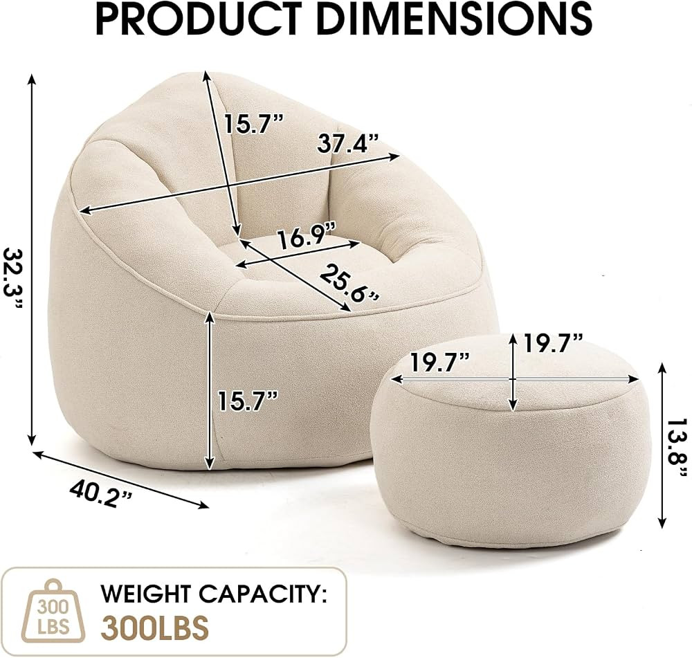 Bean Bag Sofa, Microfiber Upholstered Bean Bag Couch with Petal Back, Padded Lazy Sofa with Foots... | Amazon (US)