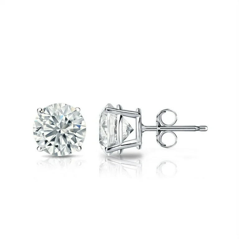 2 Carat Round Moissanite Adult Stud Earrings In 18K White Gold over Silver, Female | Walmart (US)