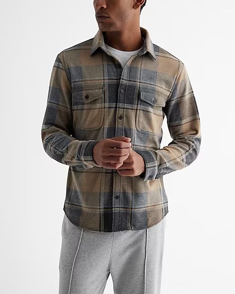 Plaid Double Pocket Sweater Flannel Shirt | Express