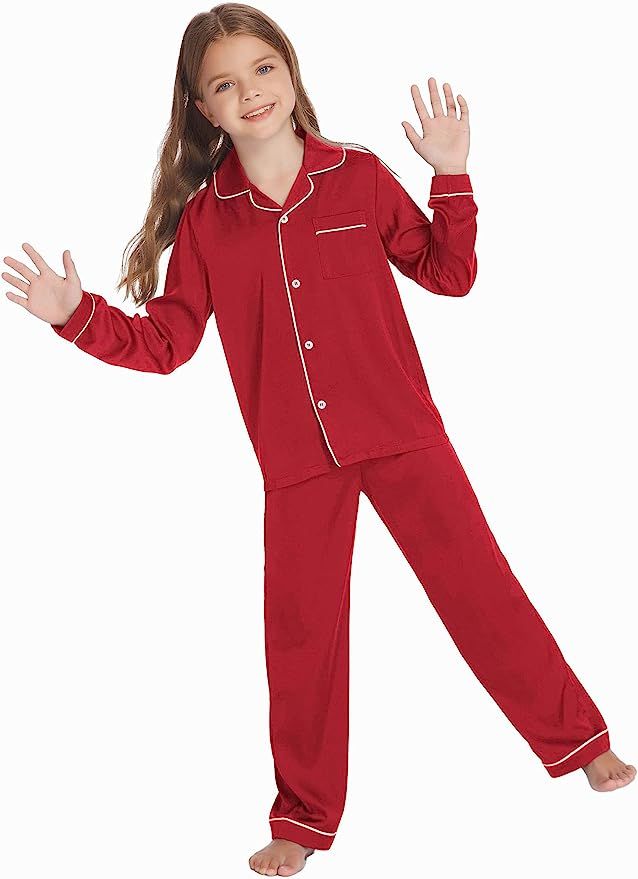 Ekouaer Girls Boys Satin Pajama Set Silk Pjs Long Sleeve Kids 2 Piece Sleepwear Button-Down Night... | Amazon (US)